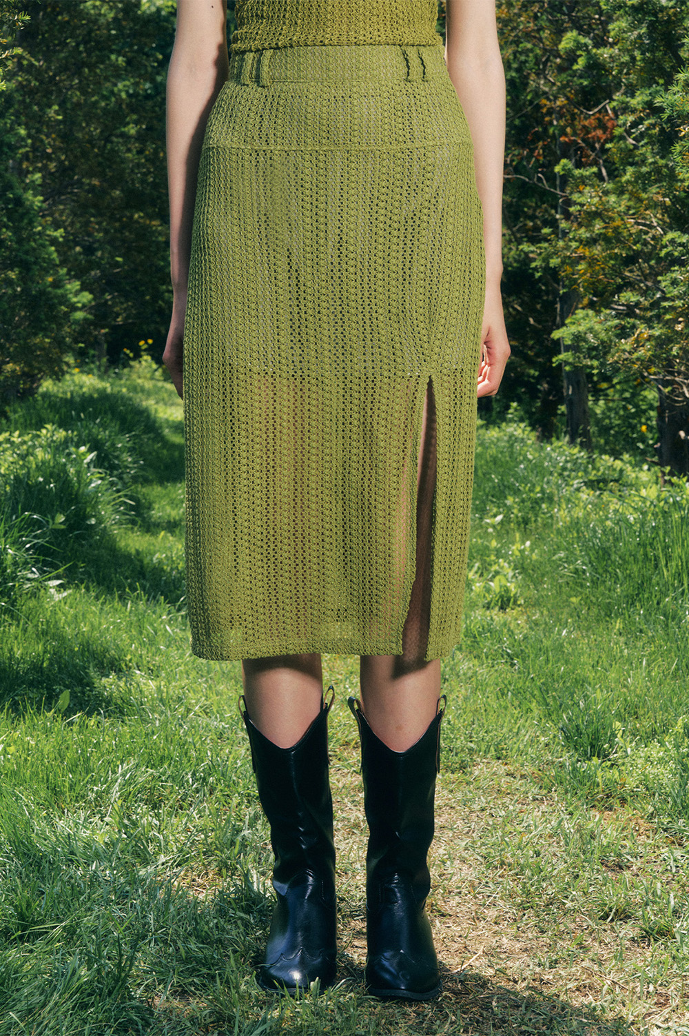layered knit skirt green