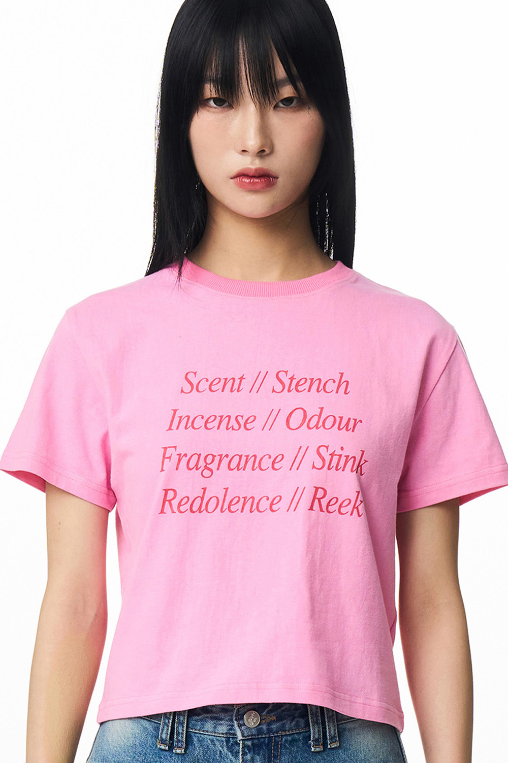 Lettering Loose Cropped T-shirt Pink