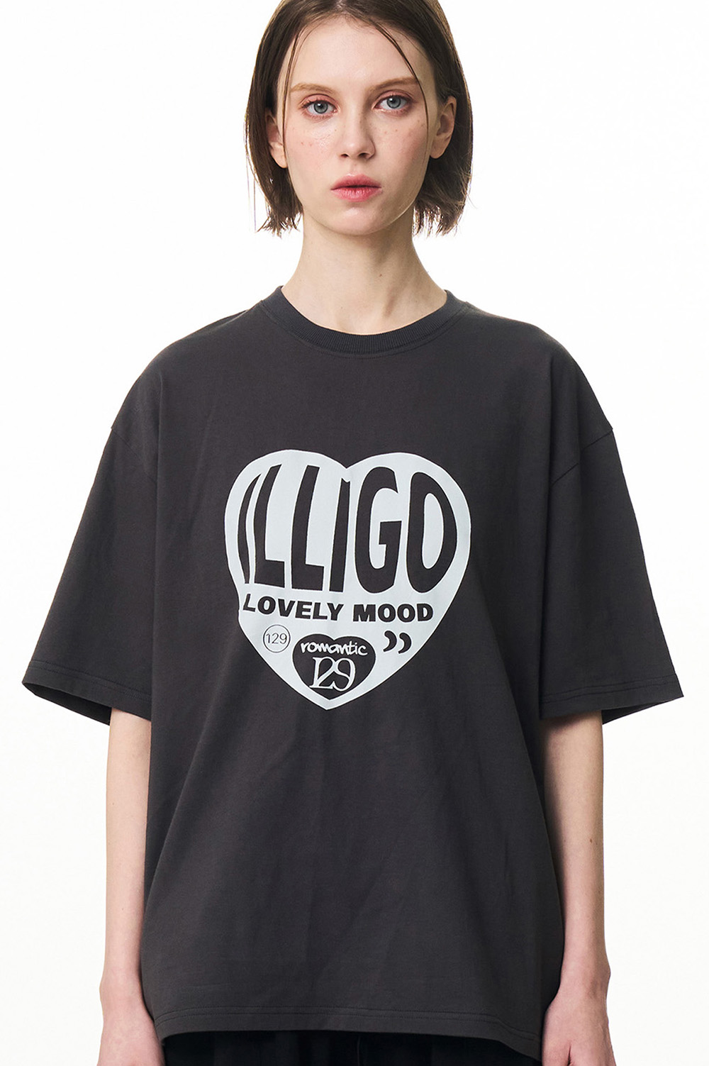 129 Heart Oversized Fit T-Shirt Charcoal