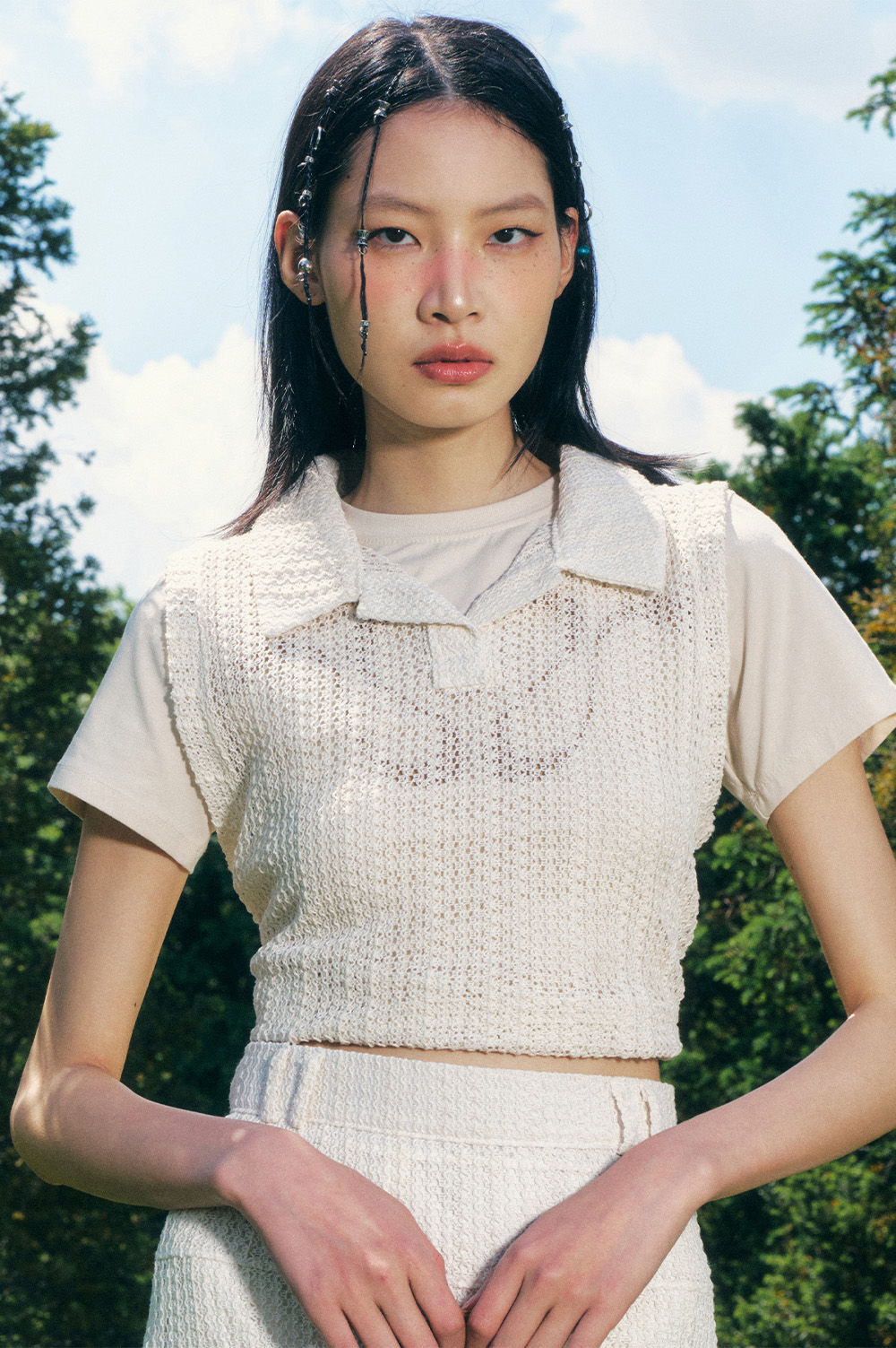 [5/24 Pre-Sent] Lace Collar Knitwear Vest Ivory