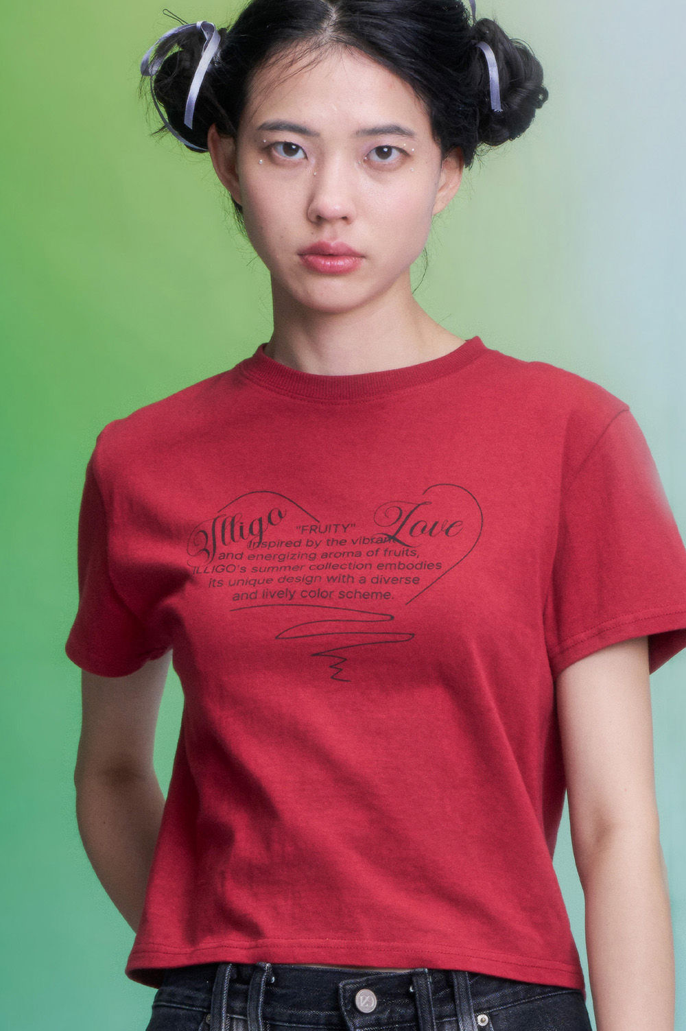 Heart lettering loose fit cropped T-shirt red