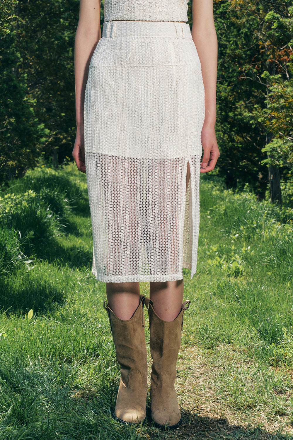 layered knit skirt ivory