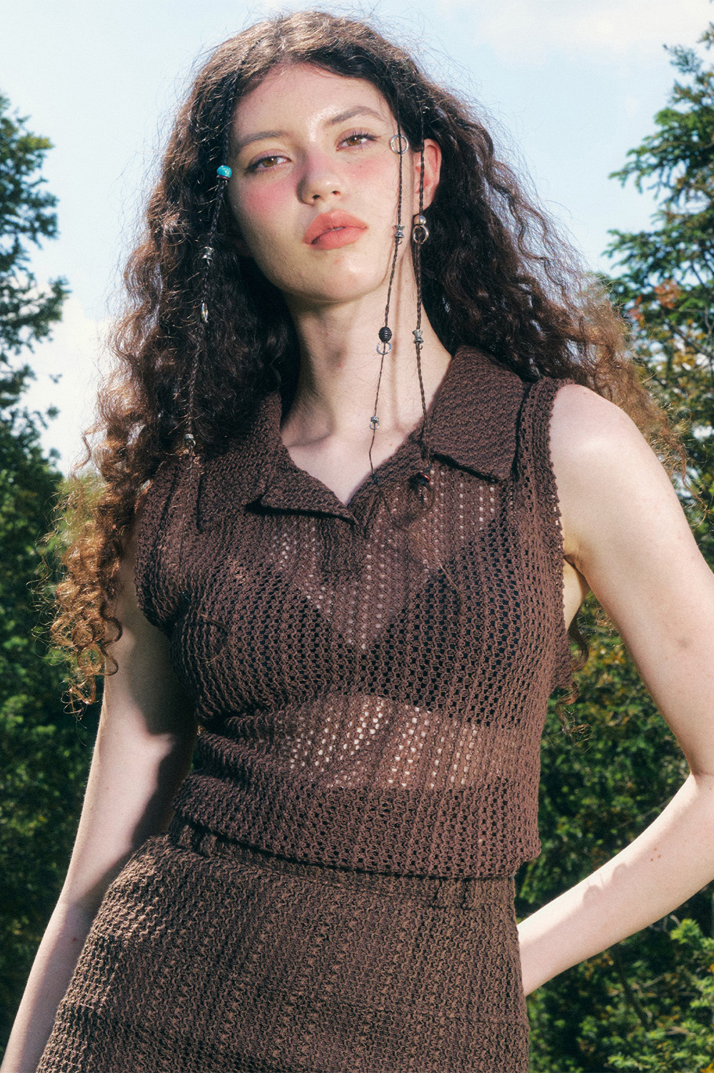 [5/31 Pre-sent] Lace Collar Knitwear Vest Brown