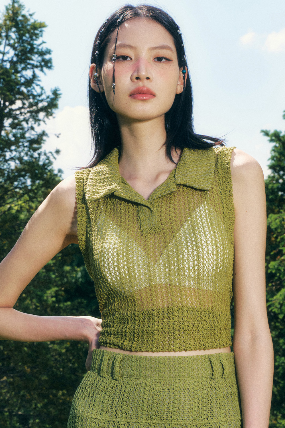 [5/31 Pre-sent] Lace Collar Knitwear Vest Green